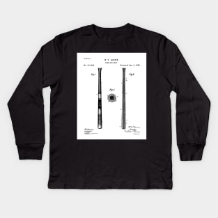 Baseball Bat Patent - Baseball Player Team Coach Art - White Kids Long Sleeve T-Shirt